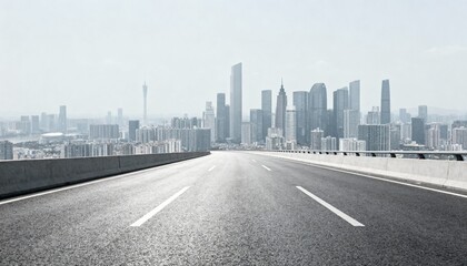 Obraz premium Cityscape View from Elevated Road: Modern Urban Skyline, Transportation Infrastructure, and Metropolitan Landscape