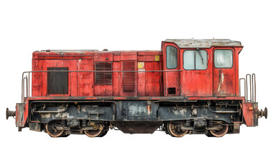 Obraz premium Old red diesel locomotive isolated on transparent background