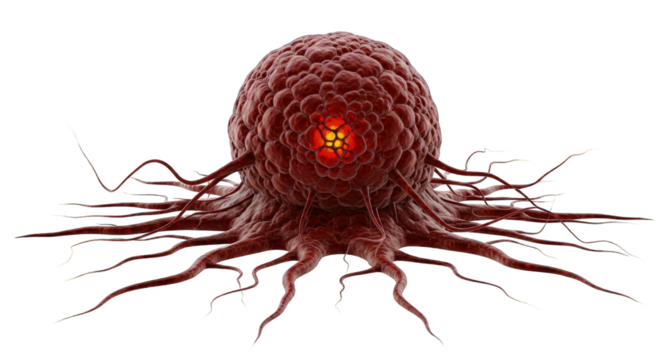 Cancer cell isolated on transparent background, concept of disease, tumor, and treatment