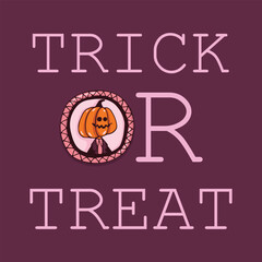 Cute Halloween card. Pumpkin character. Portrait of smiling pumpkin in frame and inscription. Design template for advertising, websites, social networks. Happy Halloween holiday. Vector illustration.