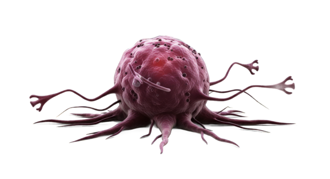 Cancer cell isolated on transparent background, a rogue cell that divides uncontrollably