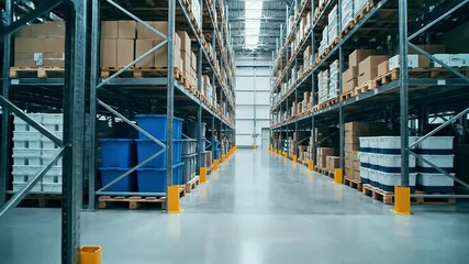Efficient warehouse operations showcasing autonomous robot delivery in modern storage facility - Powered by Adobe