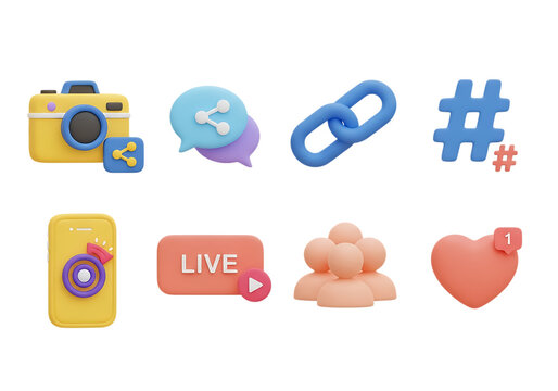 3d icon of social media icon set isolated on transparent background