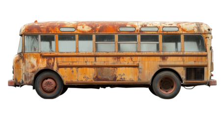 Old rusty school bus isolated on transparent background