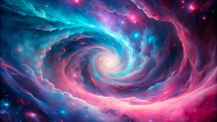 Obraz premium Vibrant cosmic nebula swirls with dazzling stars, a portal to the unknown.