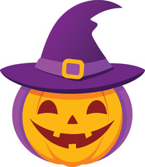 Flat vector illustration of a carved halloween pumpkin lantern with a friendly face
