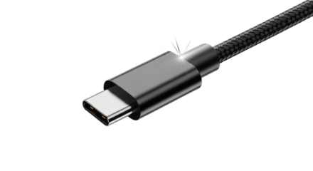 Closeup of a usb typec connector isolated on transparent background for data transfer use