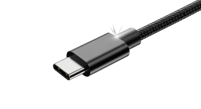 Closeup of a usb typec connector isolated on transparent background for data transfer use