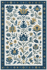 Moroccan Folk art inspired Carpet with modern Pattern in high definition isolated on white canvas with trending colors
