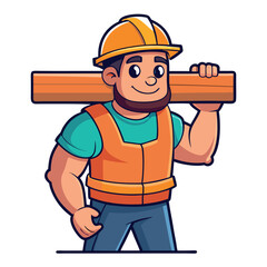 Construction worker carrying wood