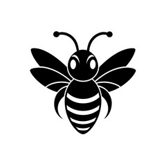 Stylized black and white bee illustration on transparent background silhouette