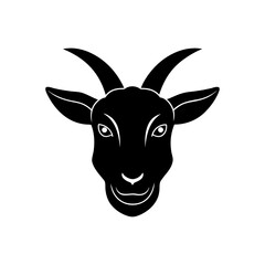 Stylized black goat head front view icon on transparent background silhouette