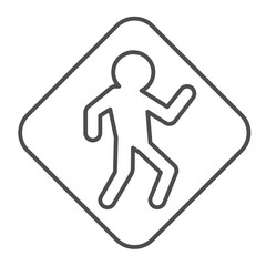 Road signpost with human thin line icon, driver license concept. Vector graphics. People walk at road allowed sign on white background, outline style icon for mobile or web design.