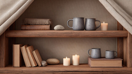 Rustic Wooden Bookshelf Decor with Cozy Vibe