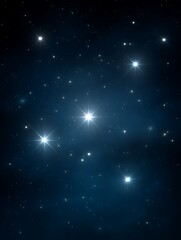 Cartoon style blue gradient night sky background with glowing stars, cute outlined shapes, white highlights, simple lines, dreamy atmosphere, and magical luminous starlight concept.