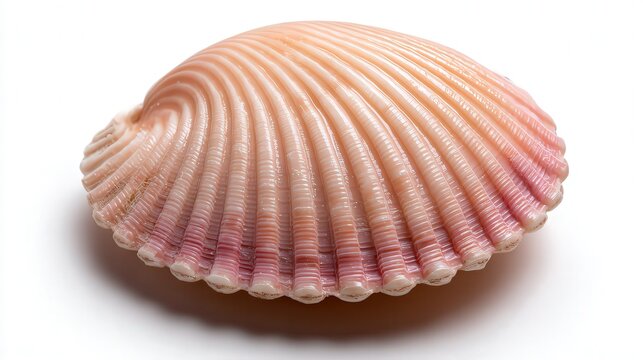 A close-up of a beautifully patterned seashell, showcasing its intricate ridges and soft color palette, Ideal for beach themes, nature projects, or decorative elements in design work,