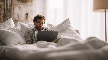 Working on a Laptop in Bed