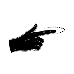 Black silhouette of a hand pointing with a dashed line motion indicator