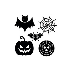 Black and white Halloween spooky vector icons elements composition for background