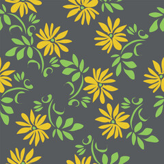 Elegant seamless floral pattern with fall flowers. Repeatable botanical background. Flat vector illustration.