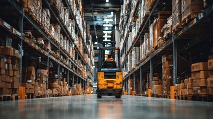 Forklift Operations in a Large Distribution Warehouse Delivering Inventory for E-commerce Order Fulfillment