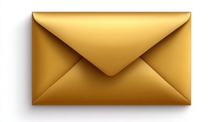 A luxurious gold envelope rests on a clean white surface, ideal for conveying elegance and sophistication, Perfect for invitations, announcements, and branding materials,