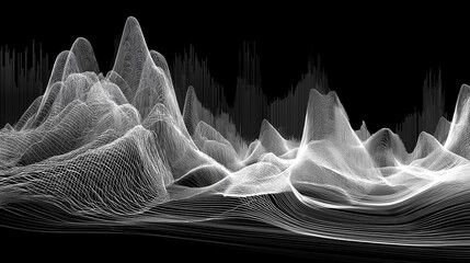 complex white line drawing of layered synthesizer