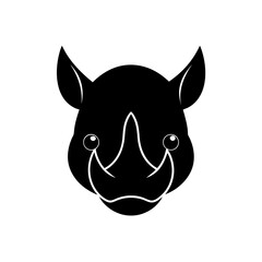 Illustration of a rhino head in black color on transparent background silhouette