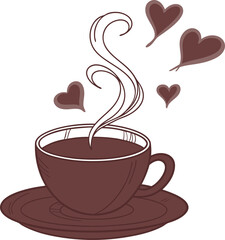 Heart shaped steam rising from a cup of hot coffee illustration
