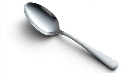 A sleek, polished spoon is displayed against a minimalist background, highlighting its shiny surface, This image can be used for culinary blogs, kitchenware advertisements, or cooking tutorials,