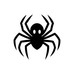 Stylized black spider with eight legs icon on transparent background silhouette