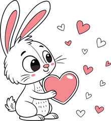 Adorable bunny illustration holding a radiant glowing heart for valentine s day celebration
