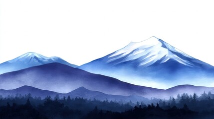 A serene mountain landscape illustration featuring snowy peaks and deep blue hues, perfect for backgrounds in travel blogs, wellness themes, or nature-related projects,