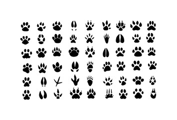 Diverse Collection of Animal Paw and Footprint Silhouettes