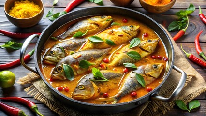 Flavorful indian whole fish curry with fresh herbs