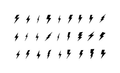 Collection of Black Lightning Bolt Icons on White Background