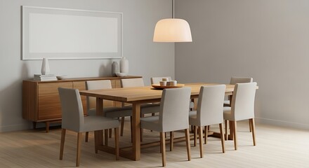 Modern dining room interior design with sleek furniture and soft lighting