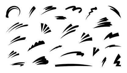 Collection of Abstract Black Brush Strokes and Dynamic Swirls