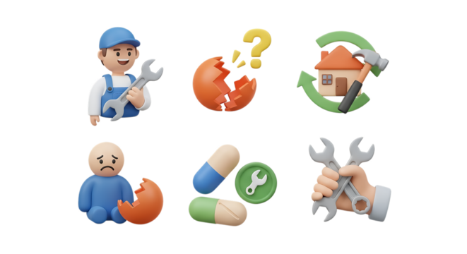 3d icon of set of 3d icons representing repair, health, and environment isolated on transparent background - Powered by Adobe