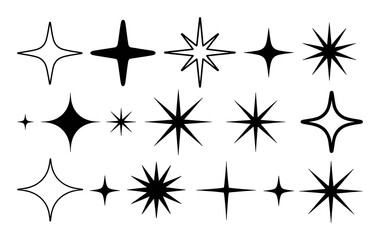 Collection of Starburst and Sparkle Icons in Black and White