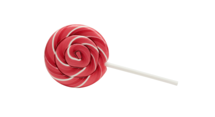 Red and white spiral lollipop on a stick, isolated, transparent background, no background  