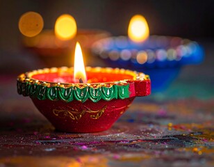 Indian festival happy diwali oil lamp or diya