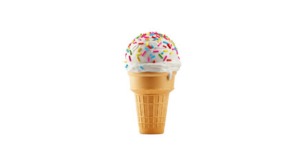 Ice cream cone with colorful sprinkles on a white background, isolated, transparent background, no background  
