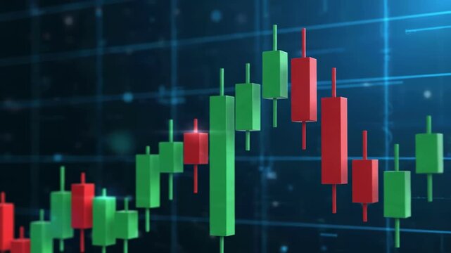Dynamic financial market analysis with rising candlestick charts in focus