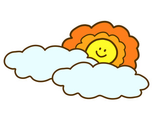 手描きPOPでゆるかわなイラスト　太陽と雲　スマイルあり