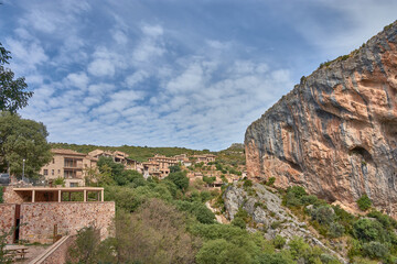 The medieval village of Alquezar, in the province of Huesca, with its clay roofs and its castle on the hilltop.