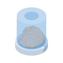 Premium isometric style icon of preserved human mind chip