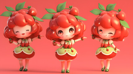chibi character cherry theme red hair