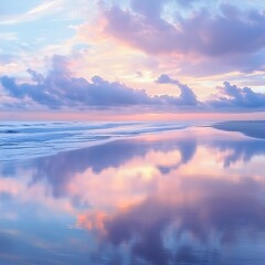 Picturesque beach shoreline glowing with radiant sunset hues high resolution picture