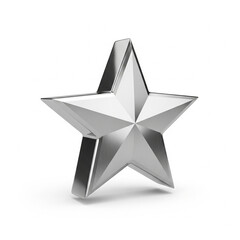 Obraz premium Shiny metallic silver star icon representing quality, rating, and first place award, 3D render isolated on a white background